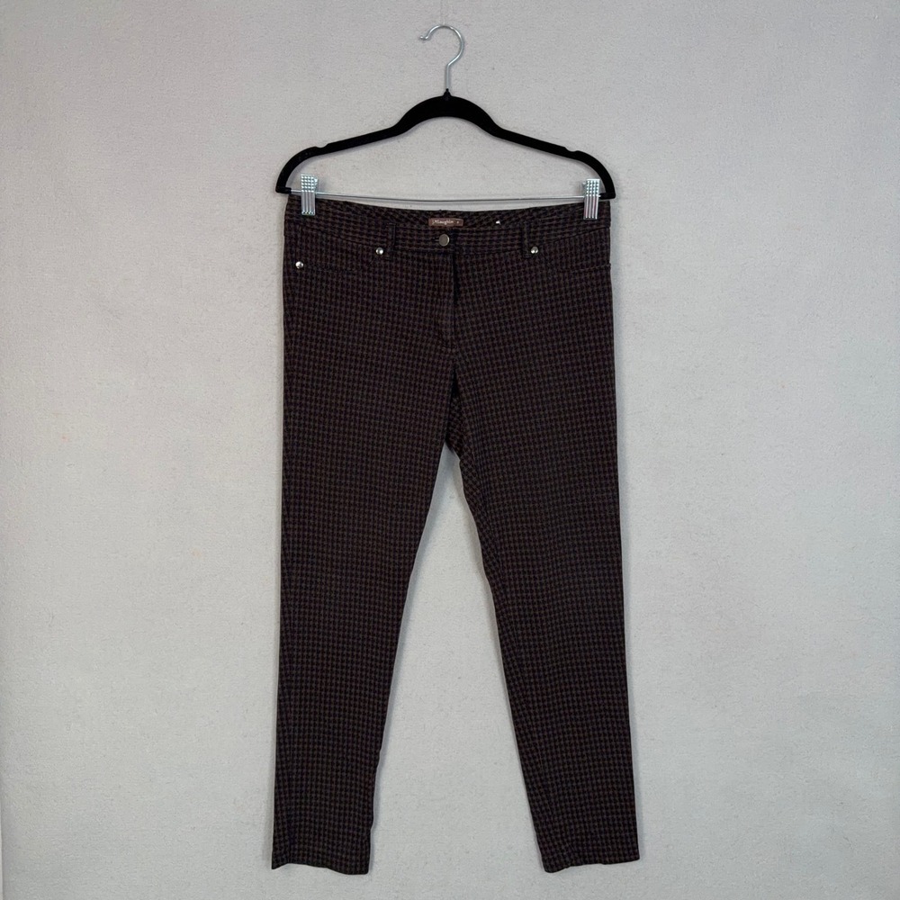 J. McLaughlin Pants Womens 8 Brown Houndstooth Skinny Ankle Preppy Classic